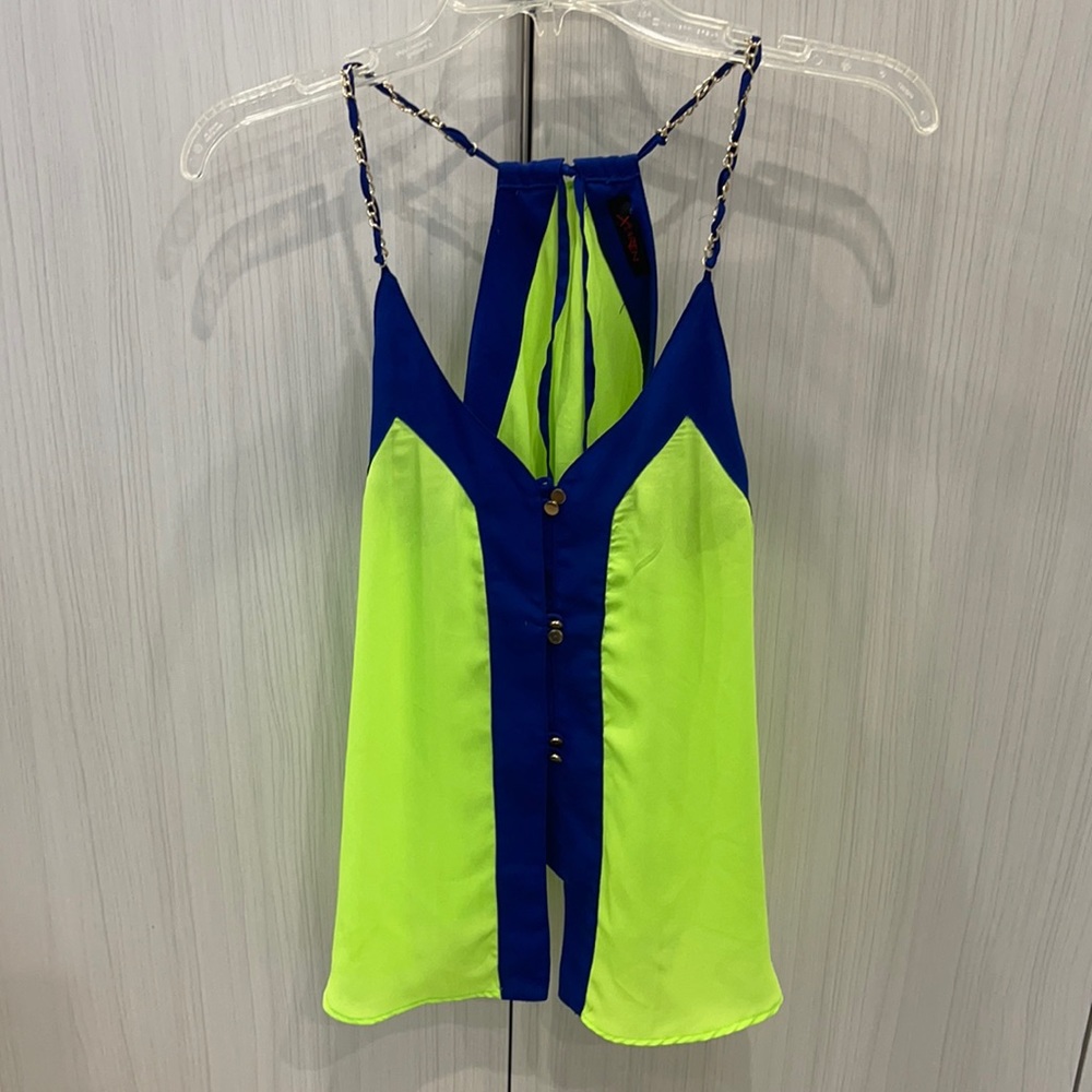 Neon Green and Blue Blouse